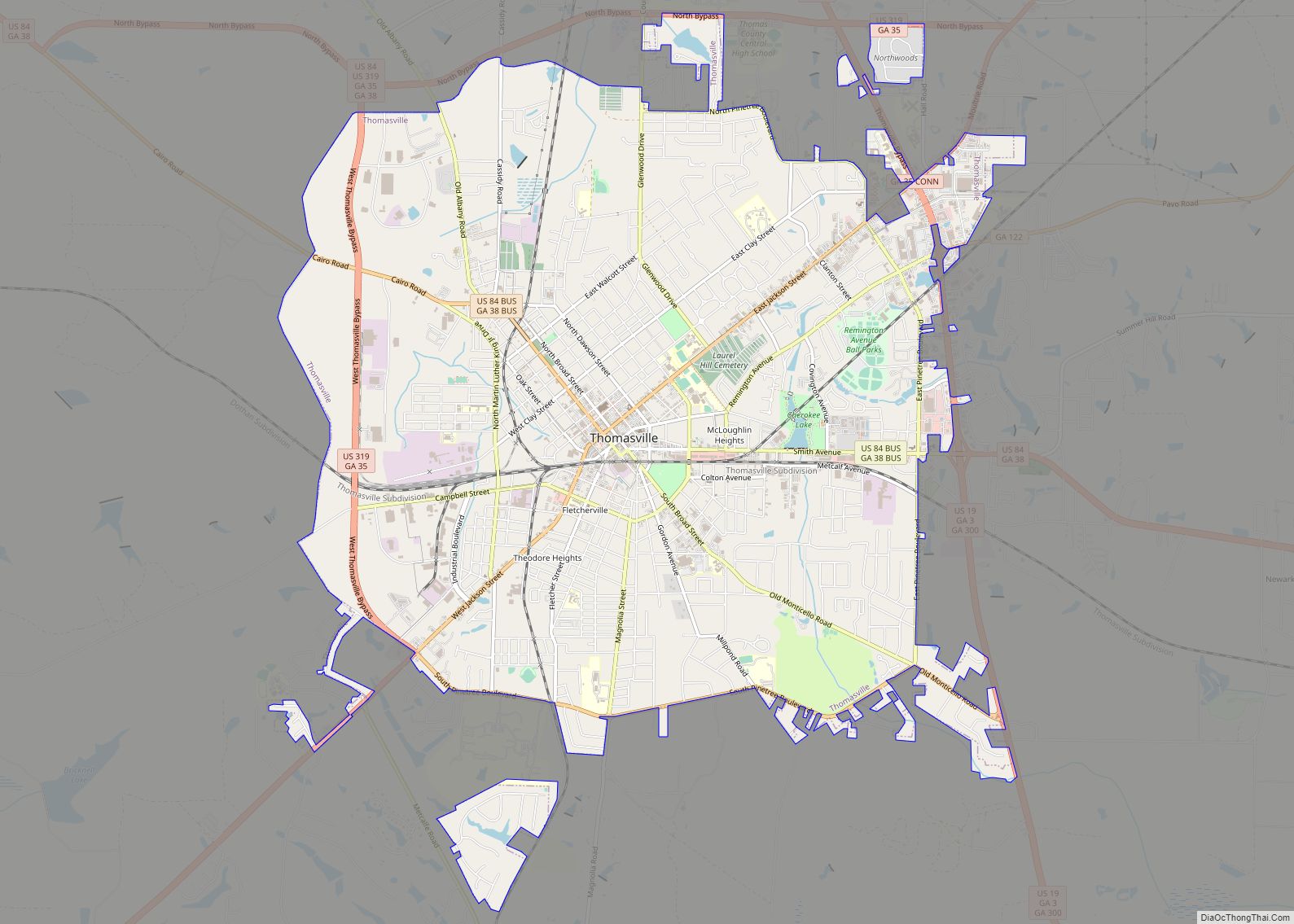 Map of Thomasville city, Georgia