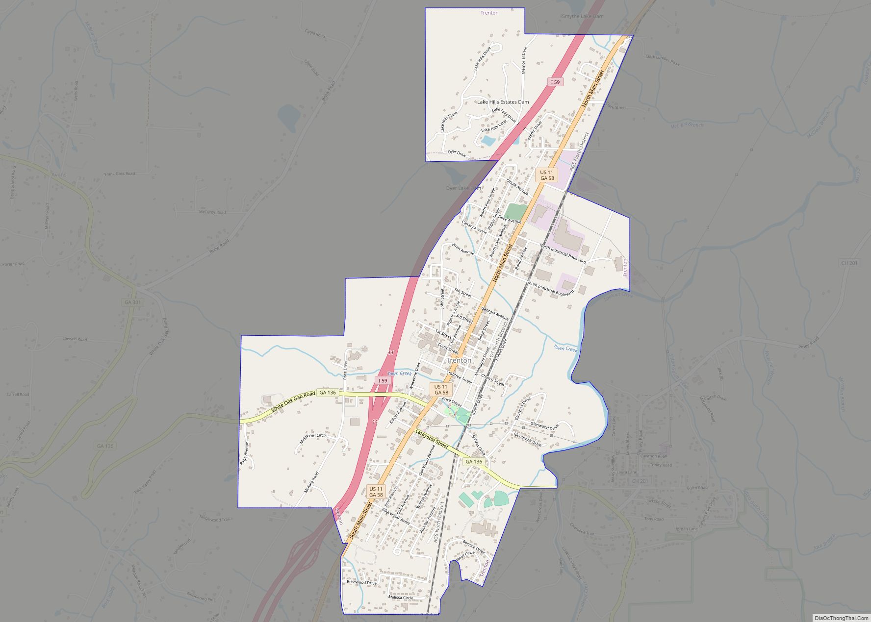 Map of Trenton city, Georgia