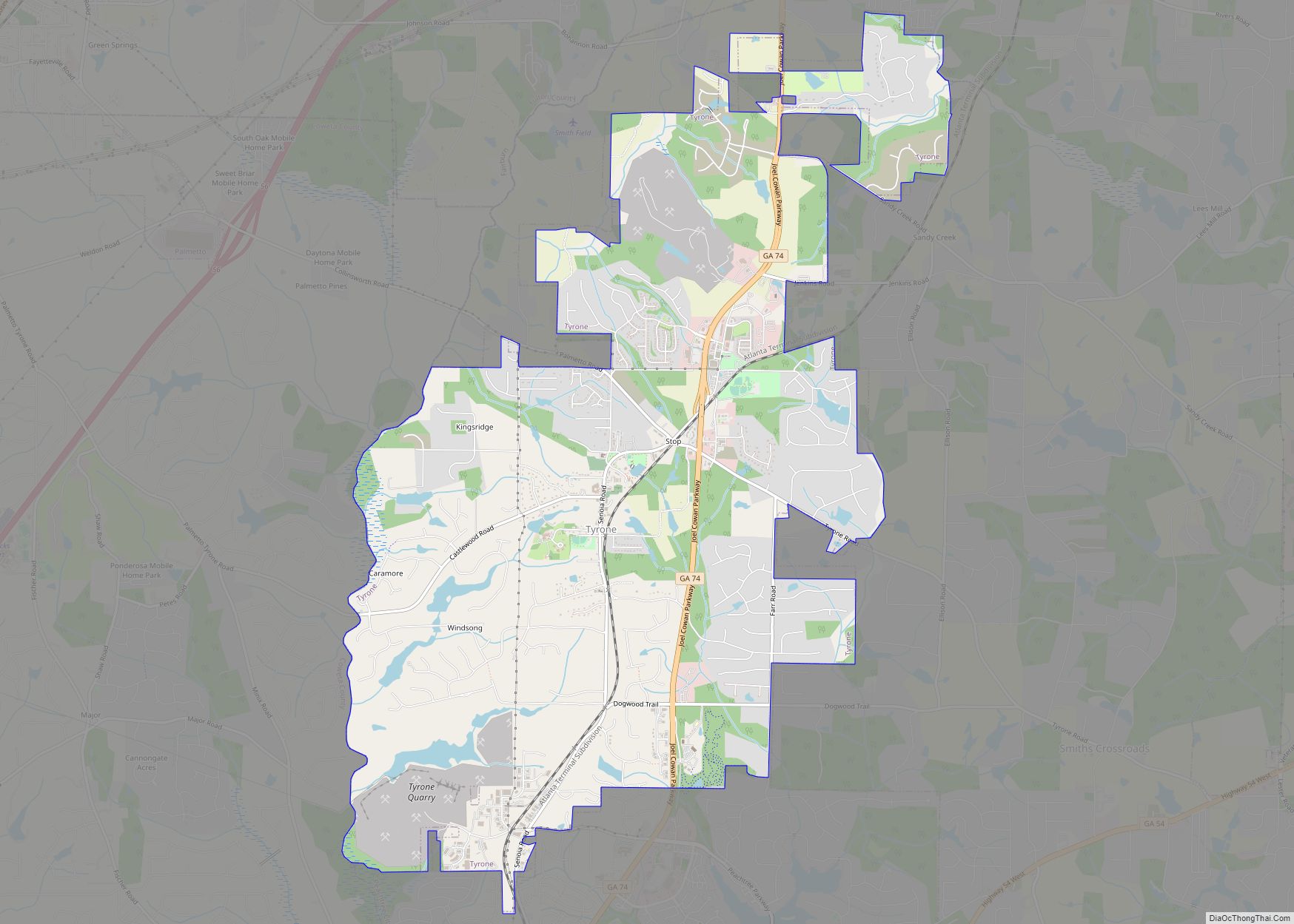 Map of Tyrone town, Georgia