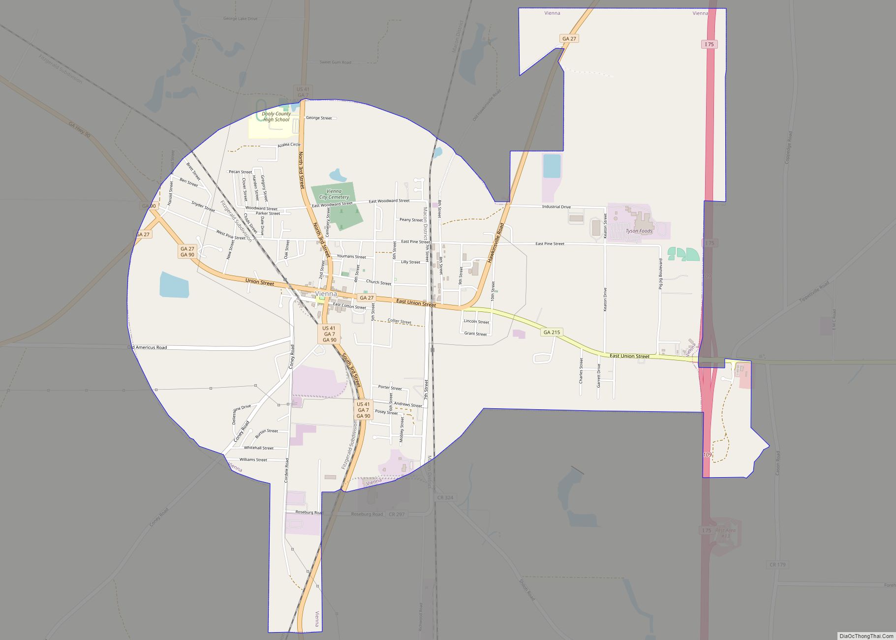 Map of Vienna city, Georgia