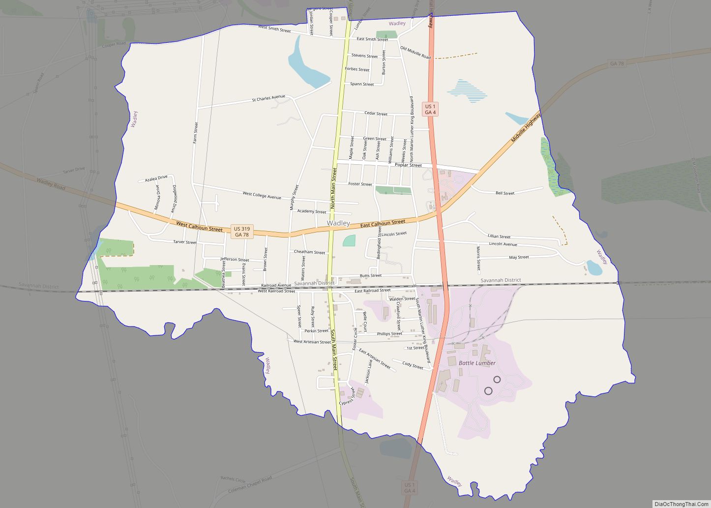 Map of Wadley city, Georgia