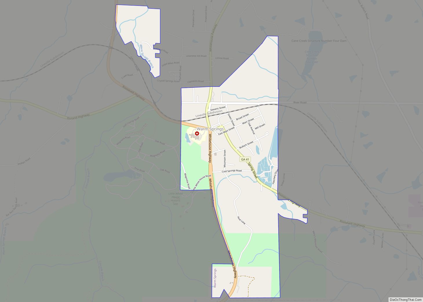 Map of Warm Springs city, Georgia