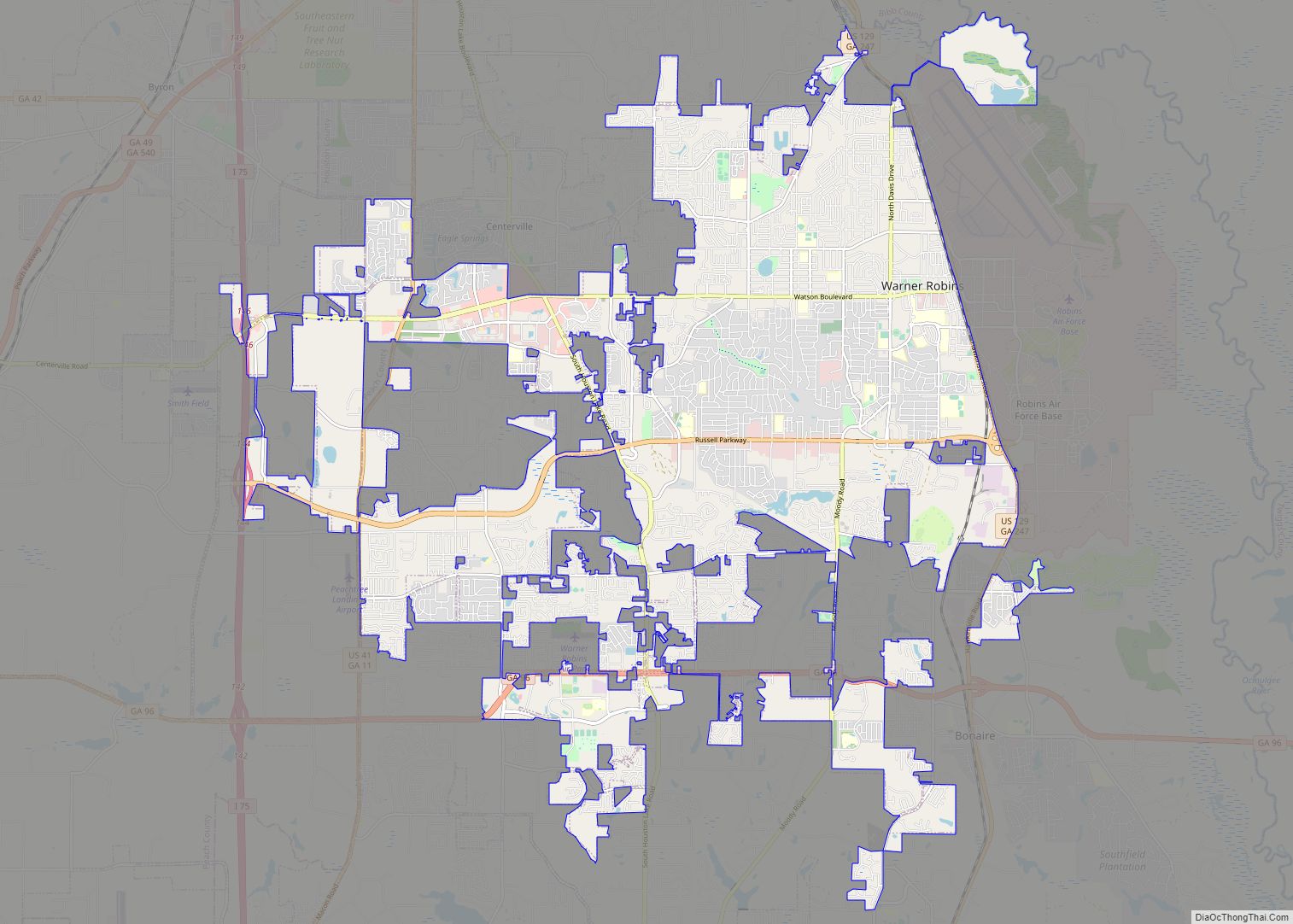 Map of Warner Robins city