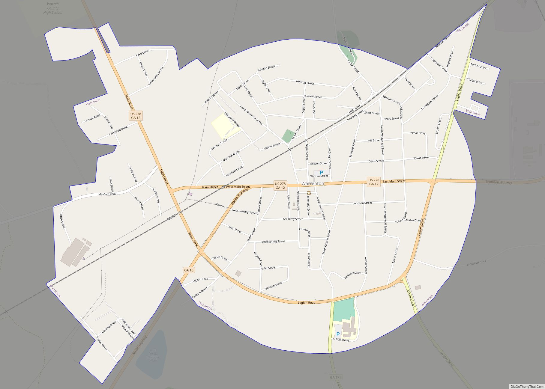 Map of Warrenton city, Georgia