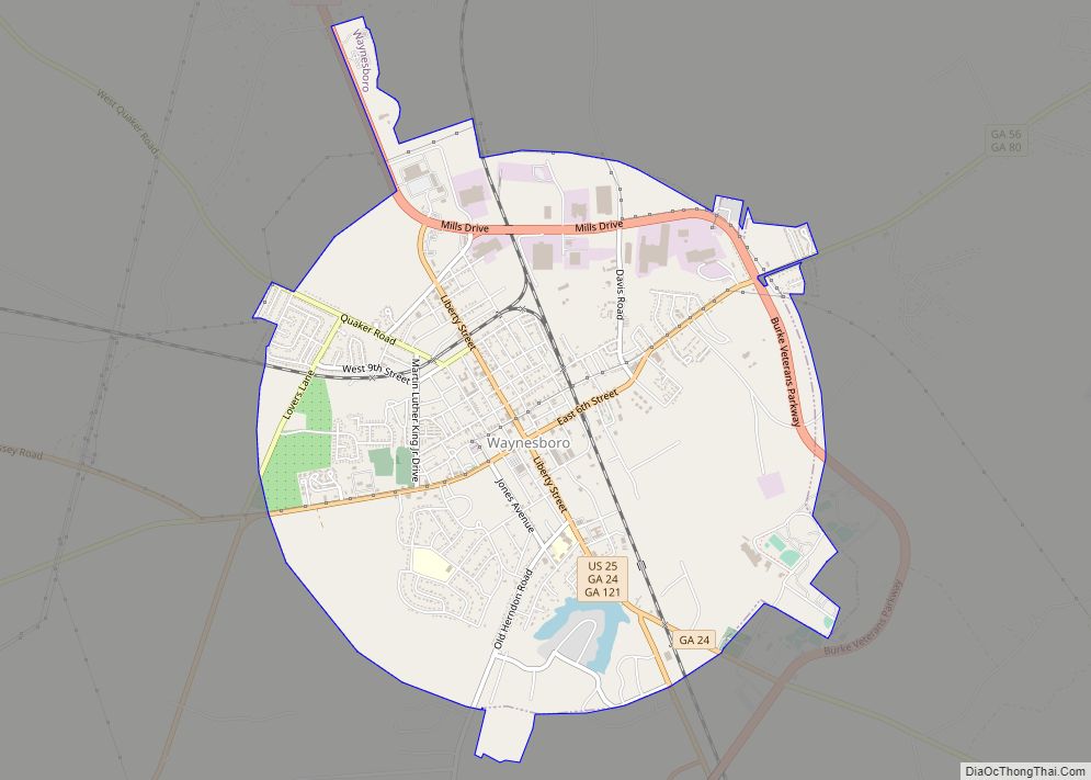 Map of Waynesboro city, Georgia