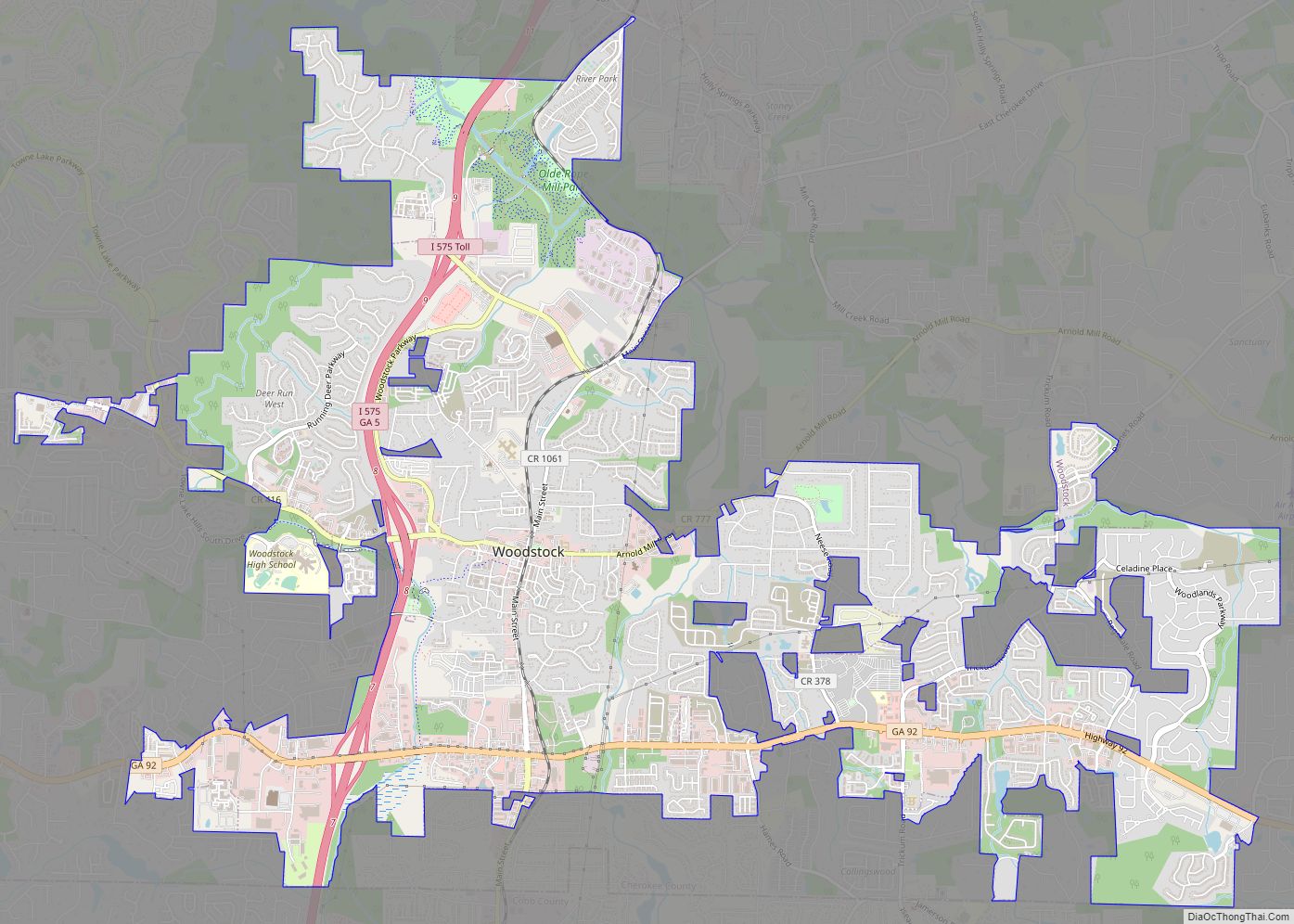 Map of Woodstock city, Georgia