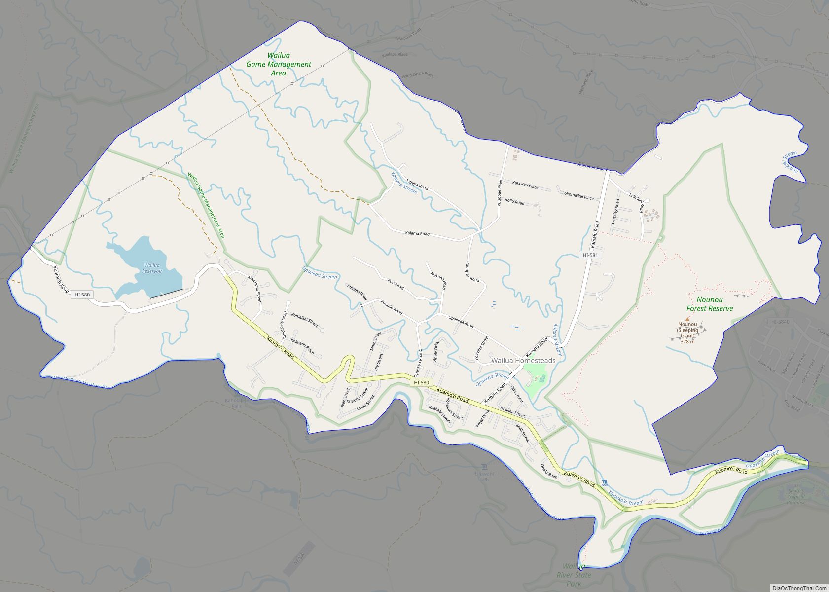 Map of Wailua Homesteads CDP