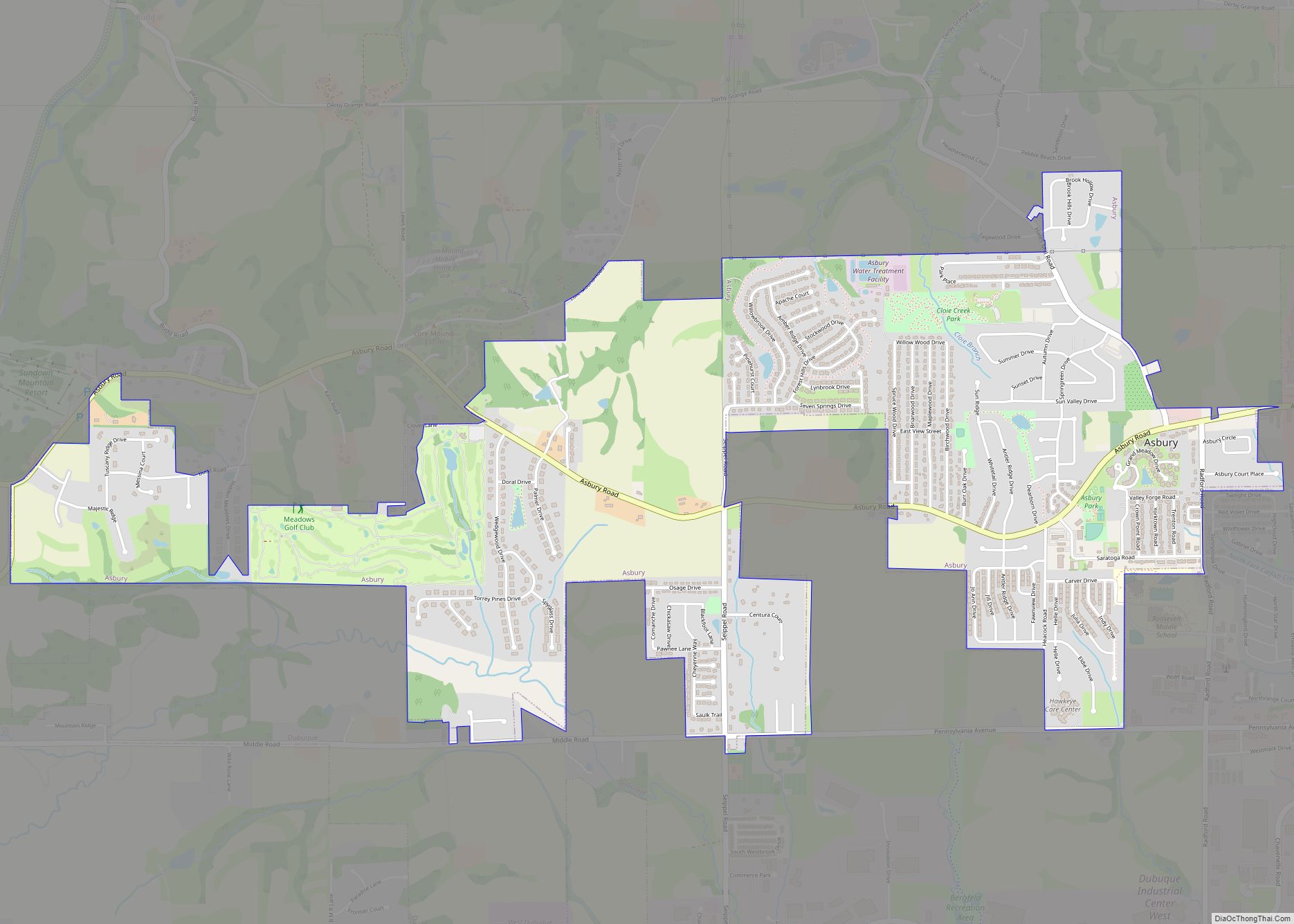 Map of Asbury city, Iowa