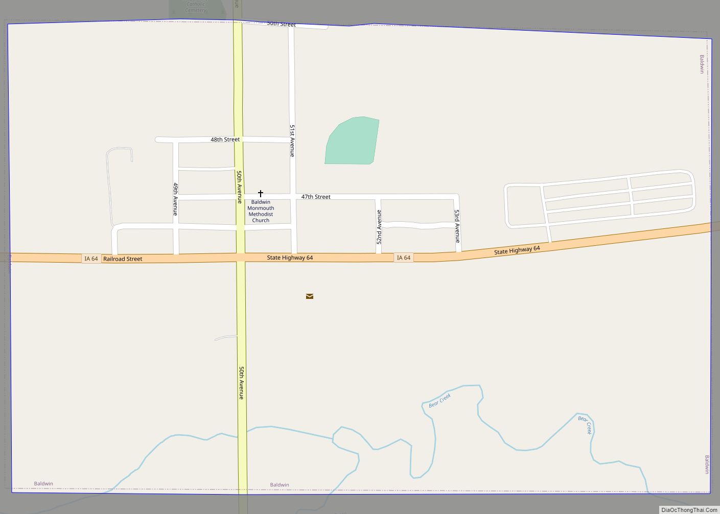 Map of Baldwin city, Iowa