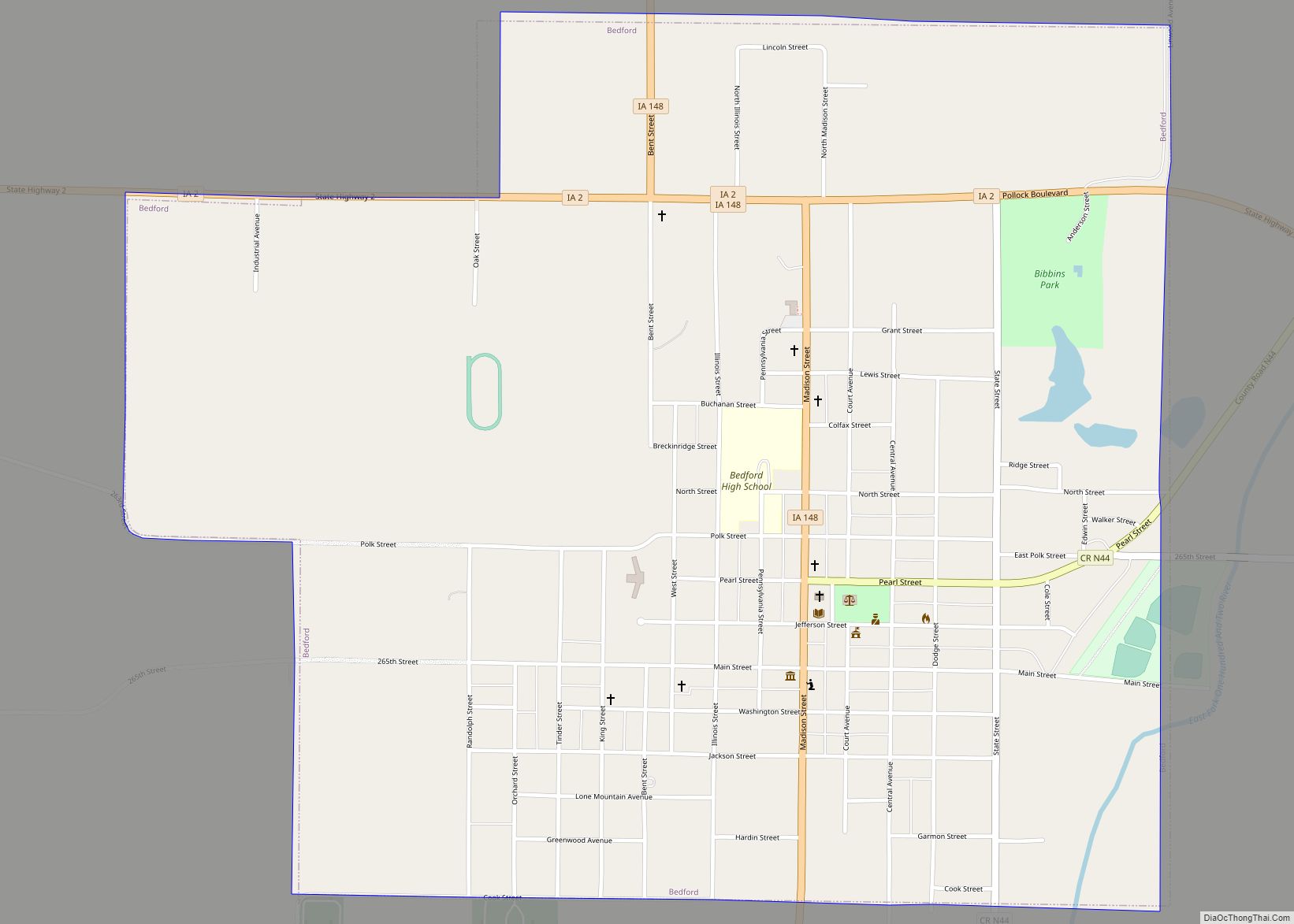 Map of Bedford city, Iowa