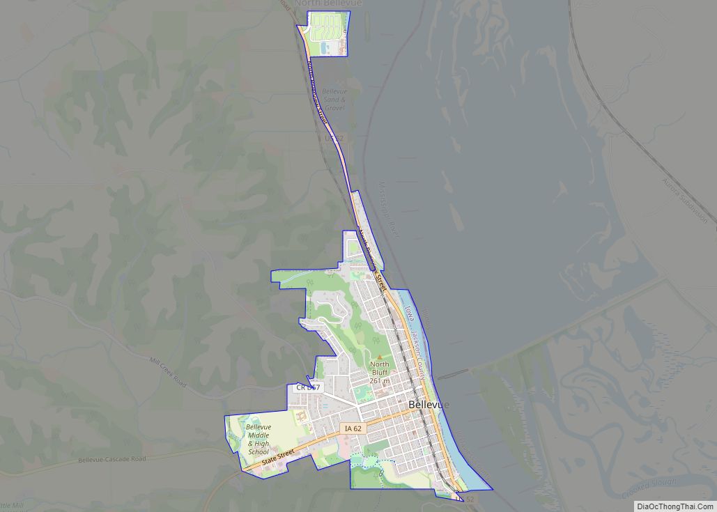 Map of Bellevue city, Iowa