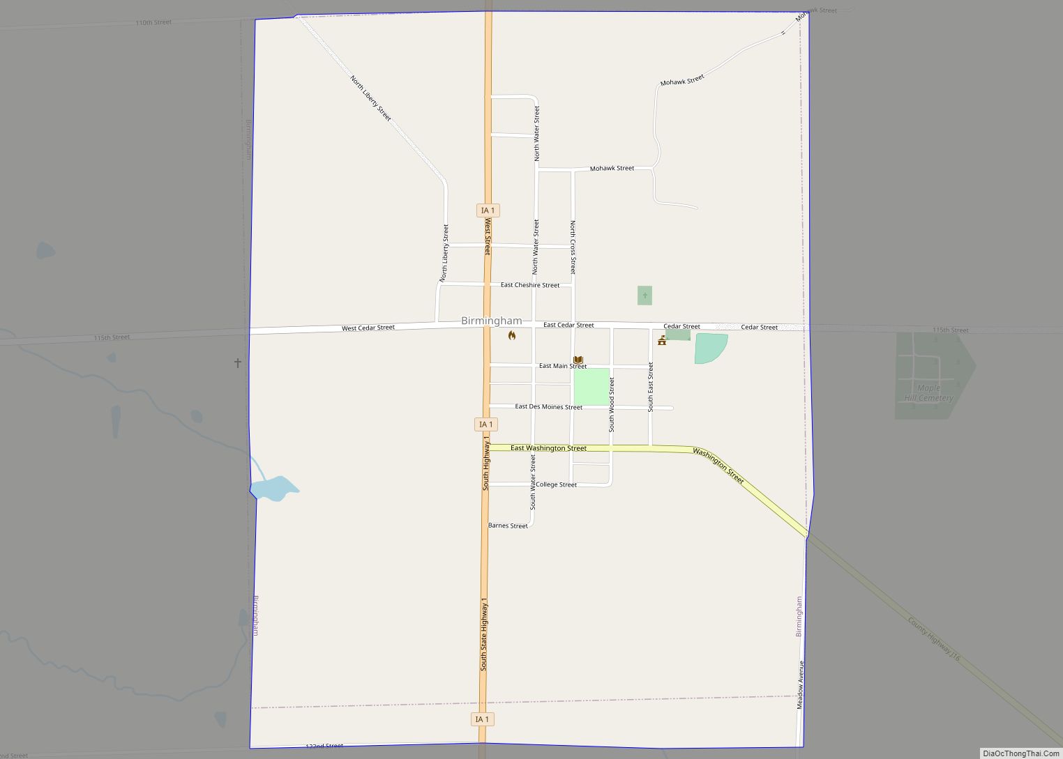 Map of Birmingham city, Iowa