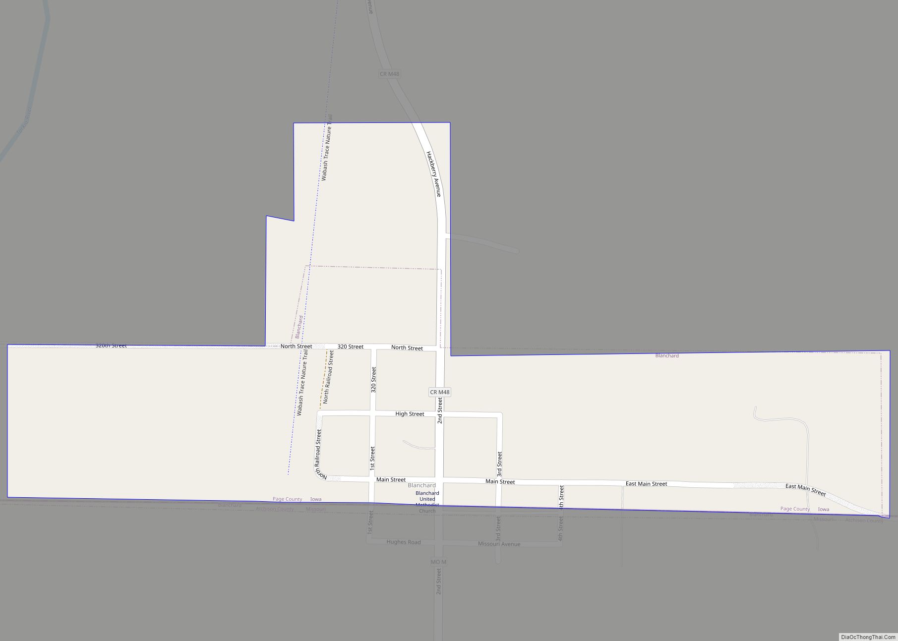 Map of Blanchard city, Iowa