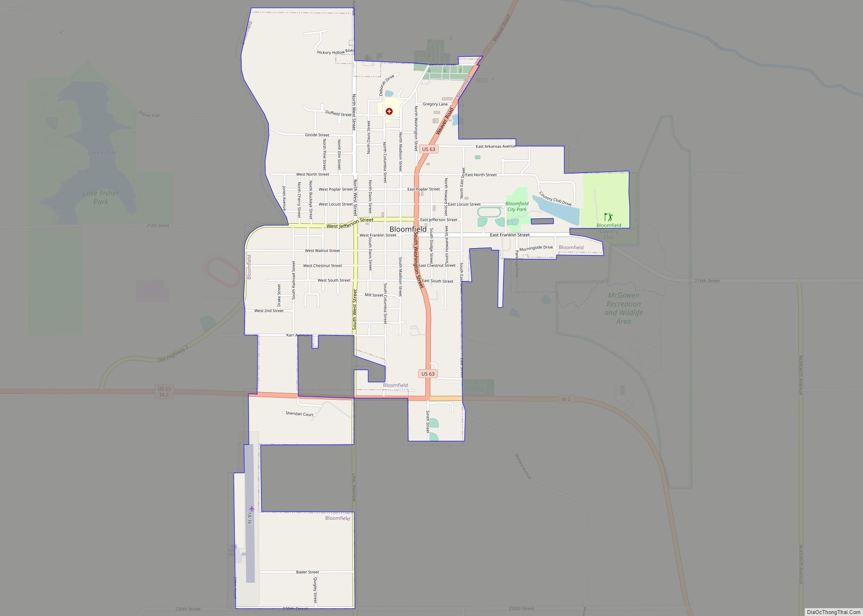 Map of Bloomfield city, Iowa