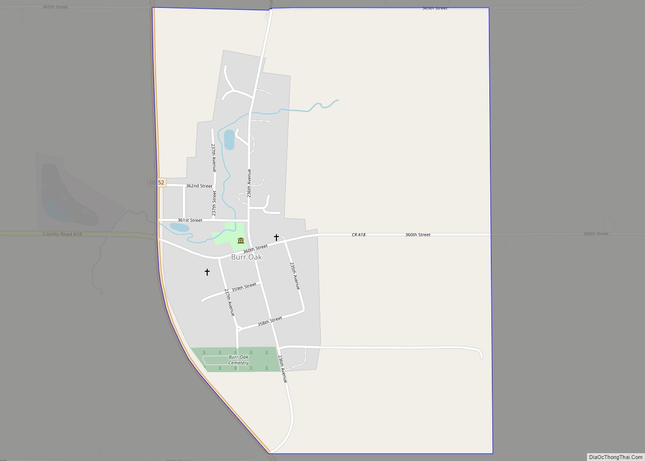 Map of Burr Oak CDP, Iowa