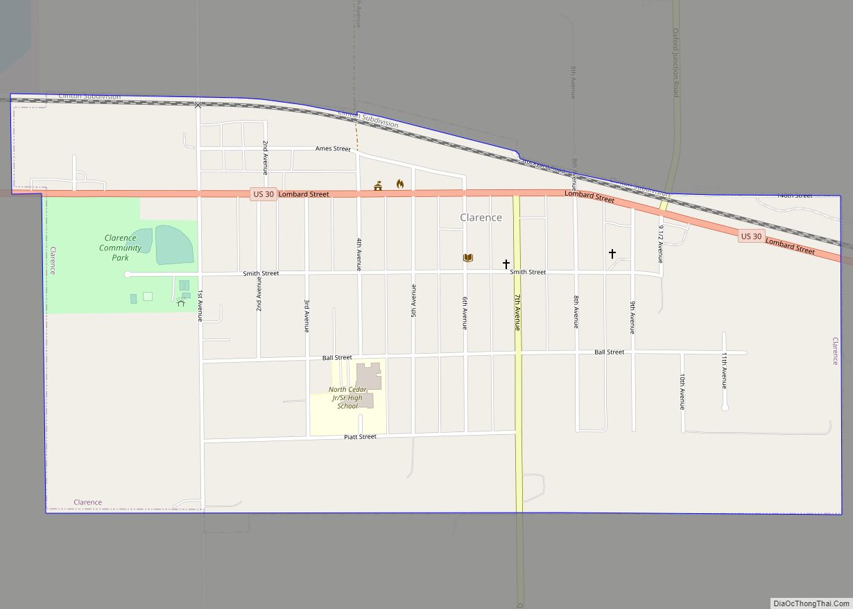 Map of Clarence city, Iowa