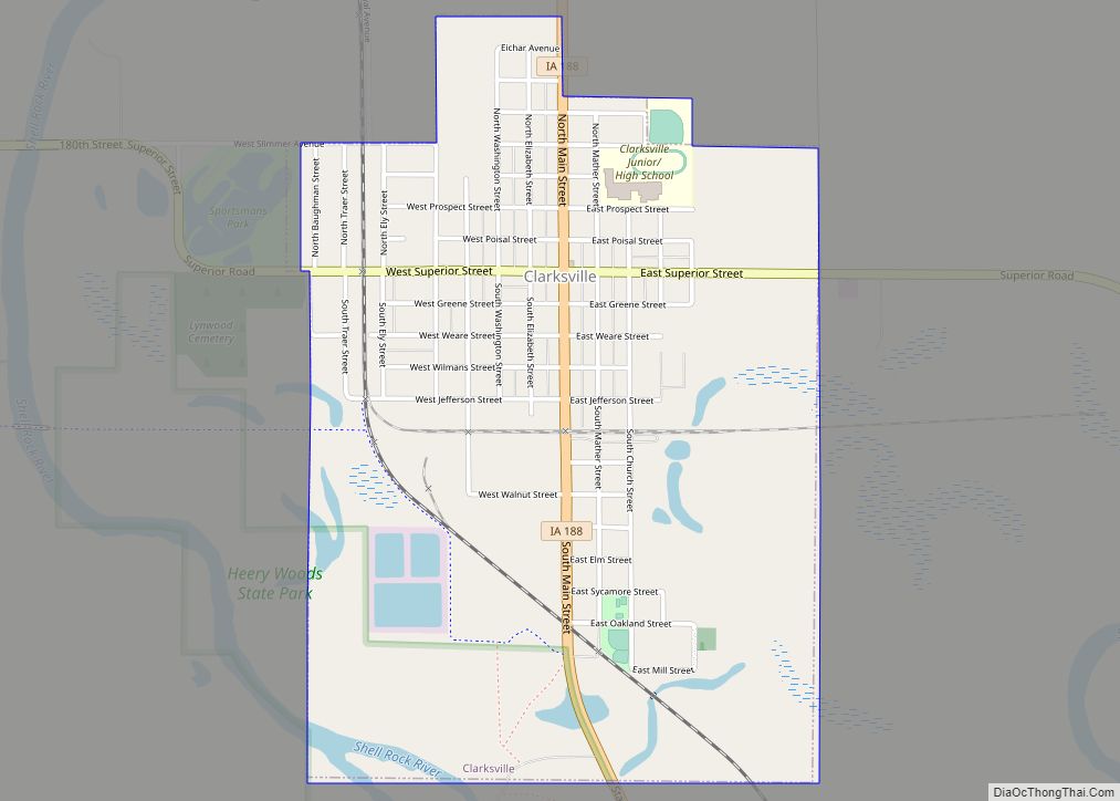 Map of Clarksville city, Iowa