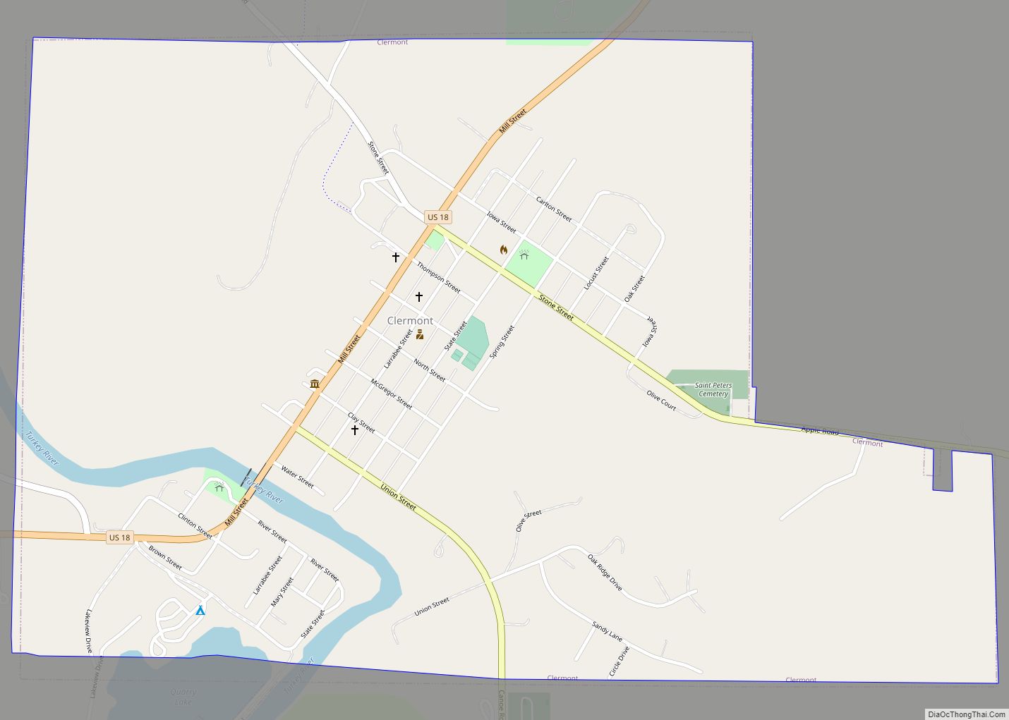 Map of Clermont city, Iowa