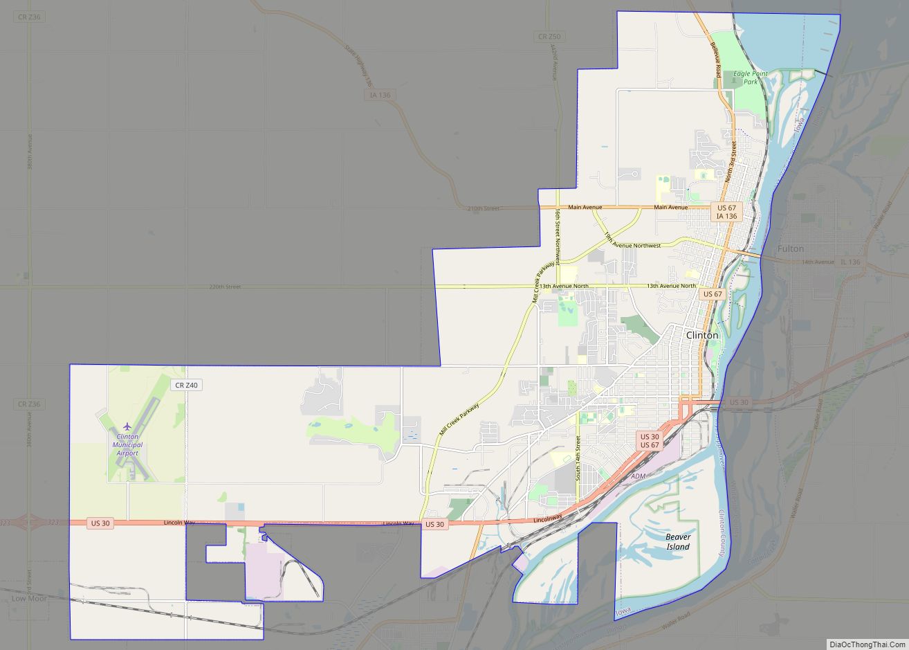 Map of Clinton city, Iowa