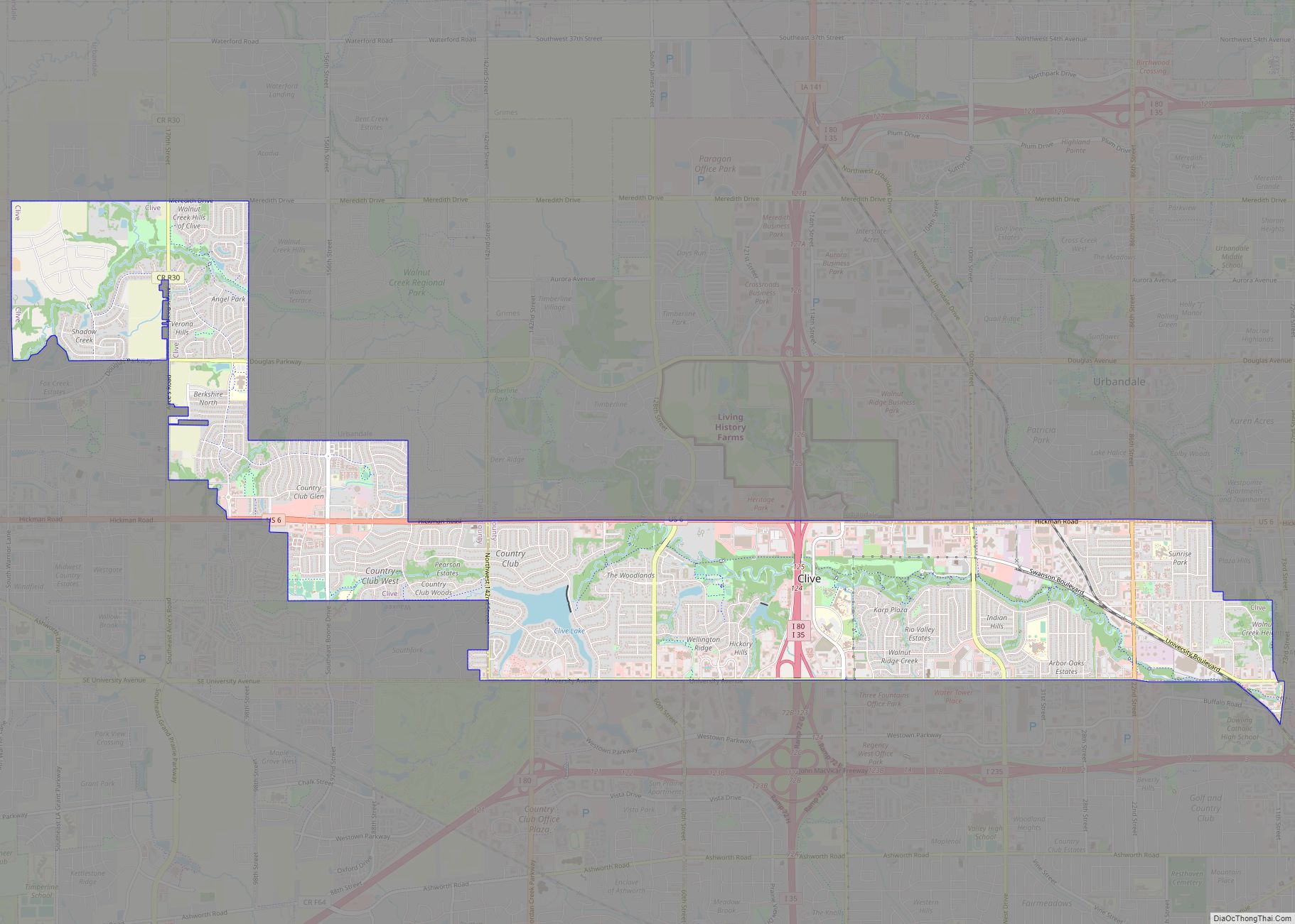 Clive ở đâu? Bản đồ thành phố Clive, Iowa - Địa Ốc Thông Thái