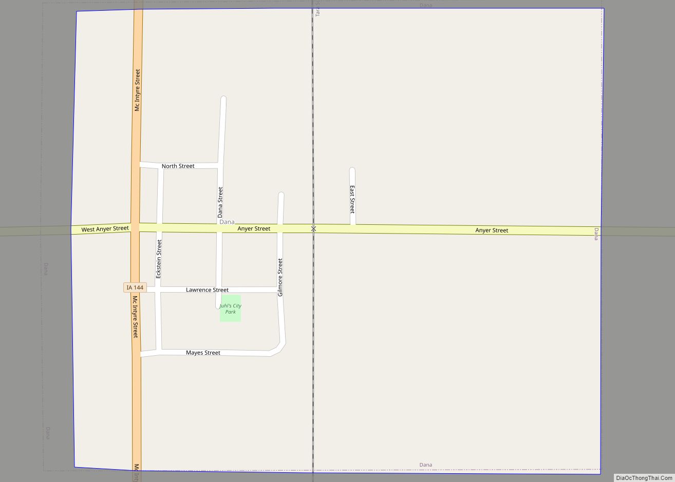 Map of Dana city, Iowa