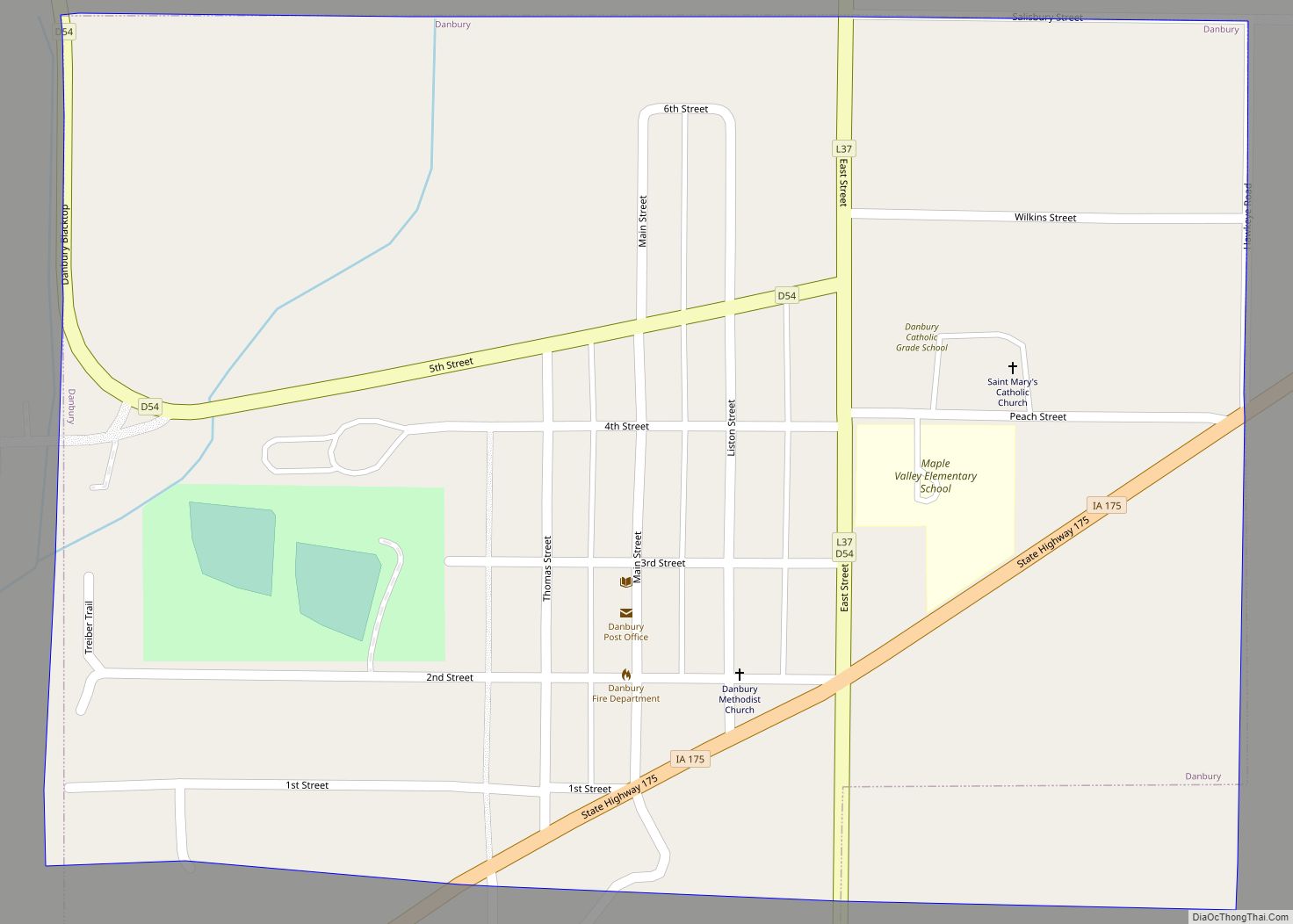 Map of Danbury city, Iowa