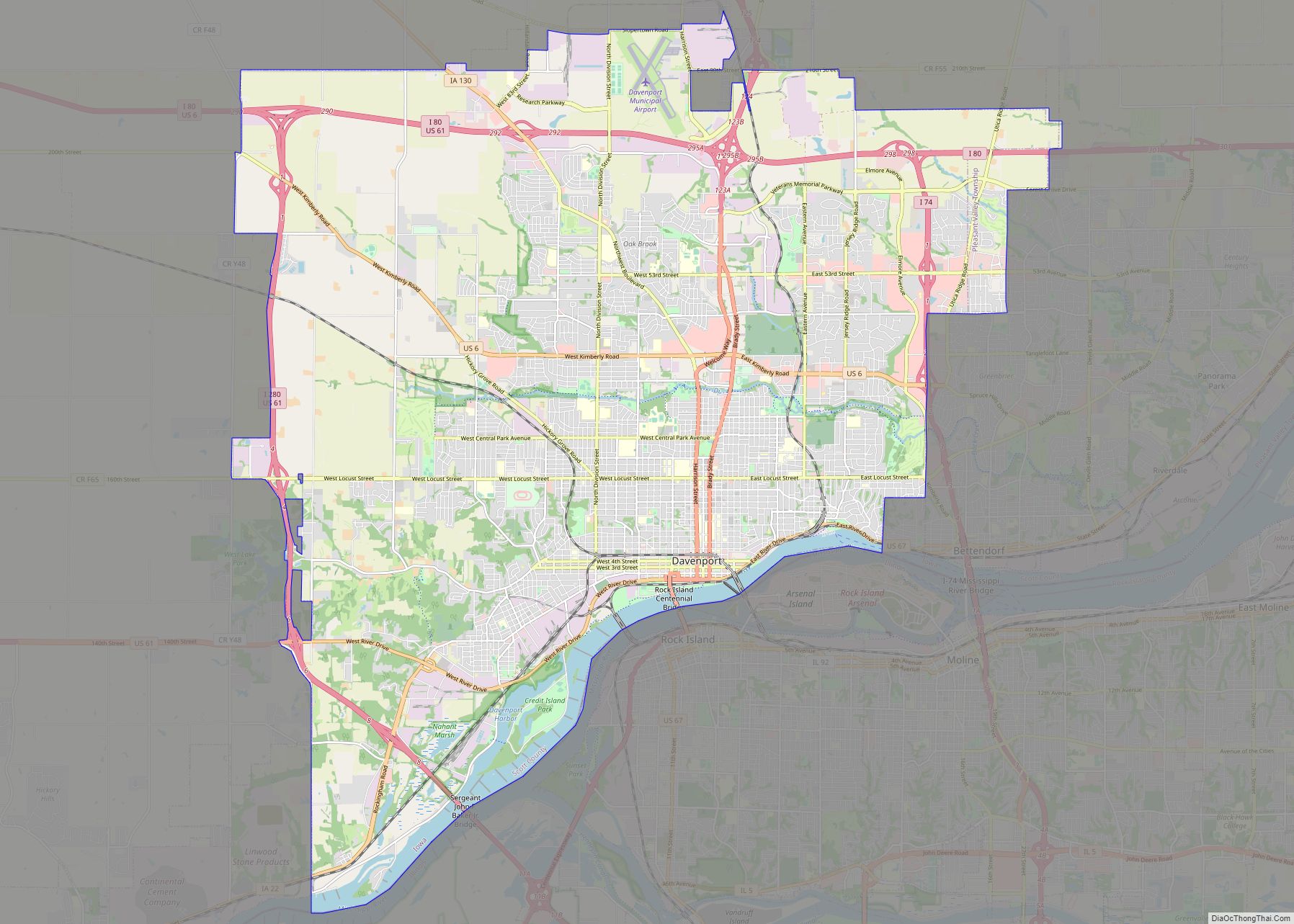 Map of Davenport city, Iowa
