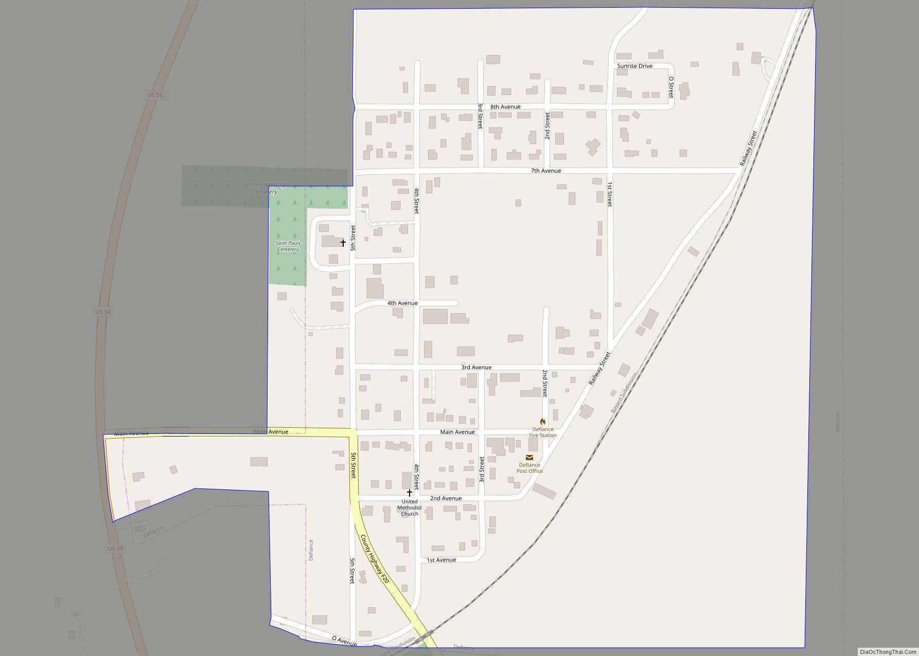 Map of Defiance city, Iowa
