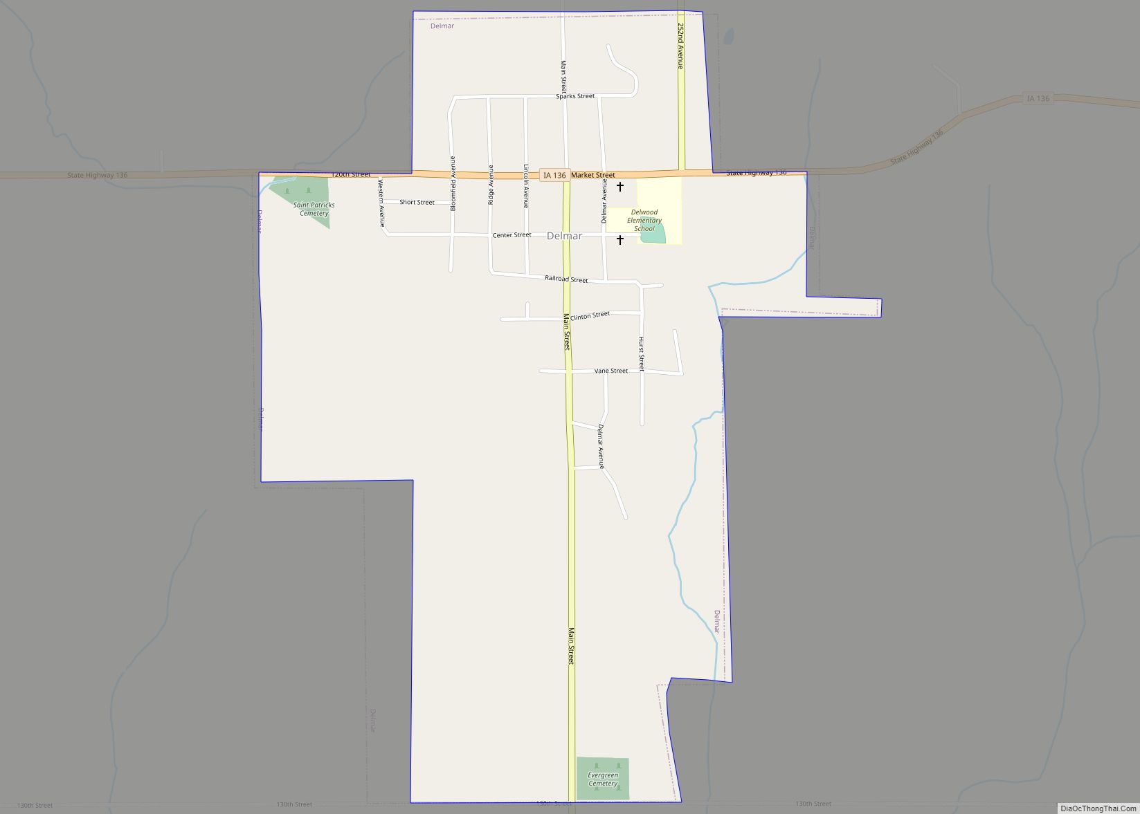 Map of Delmar city, Iowa