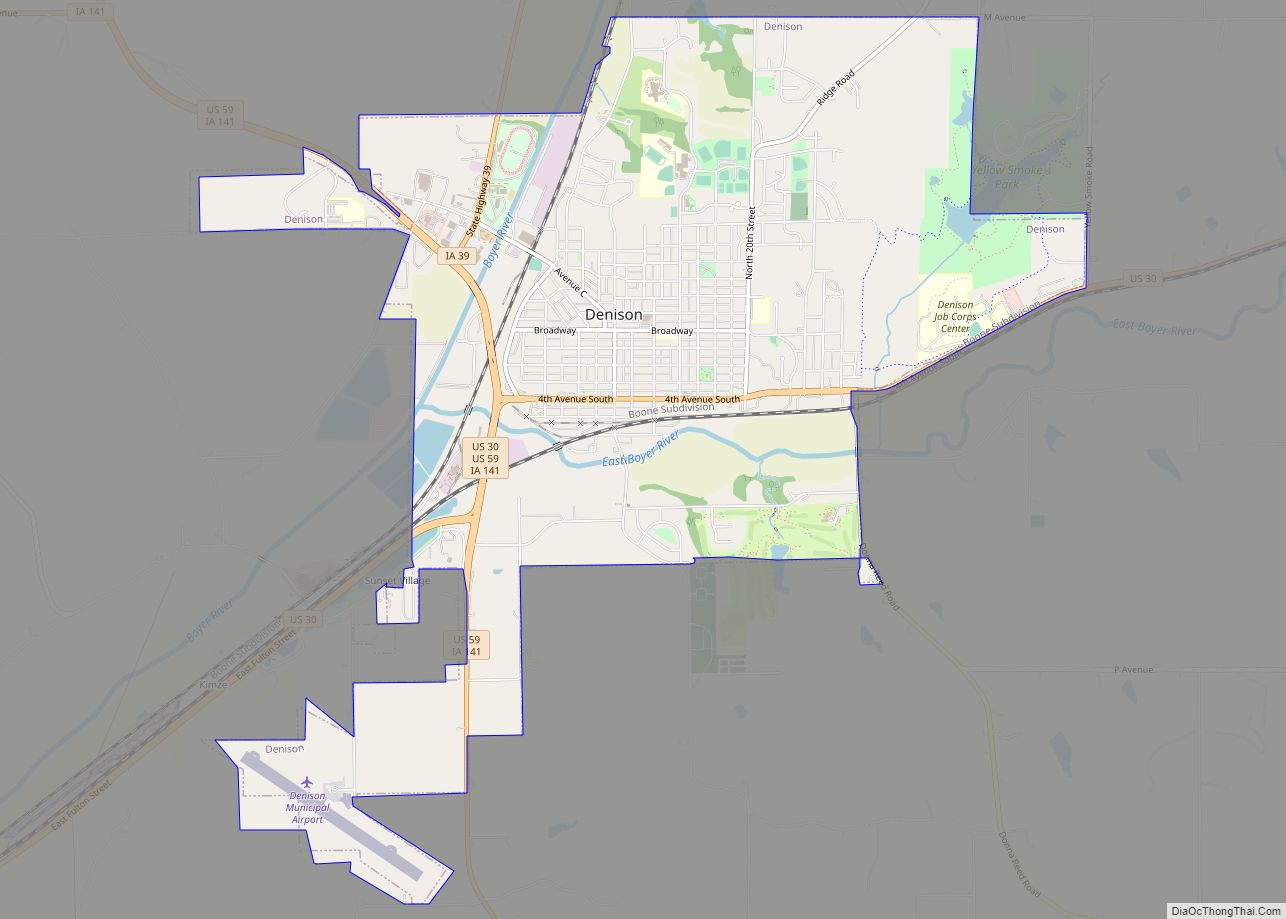 Map of Denison city, Iowa