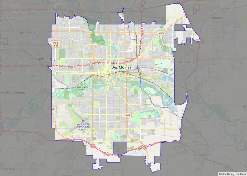 Map of Des Moines city
