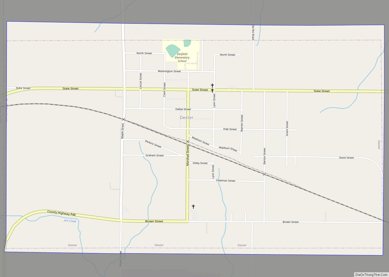 Map of Dexter city, Iowa