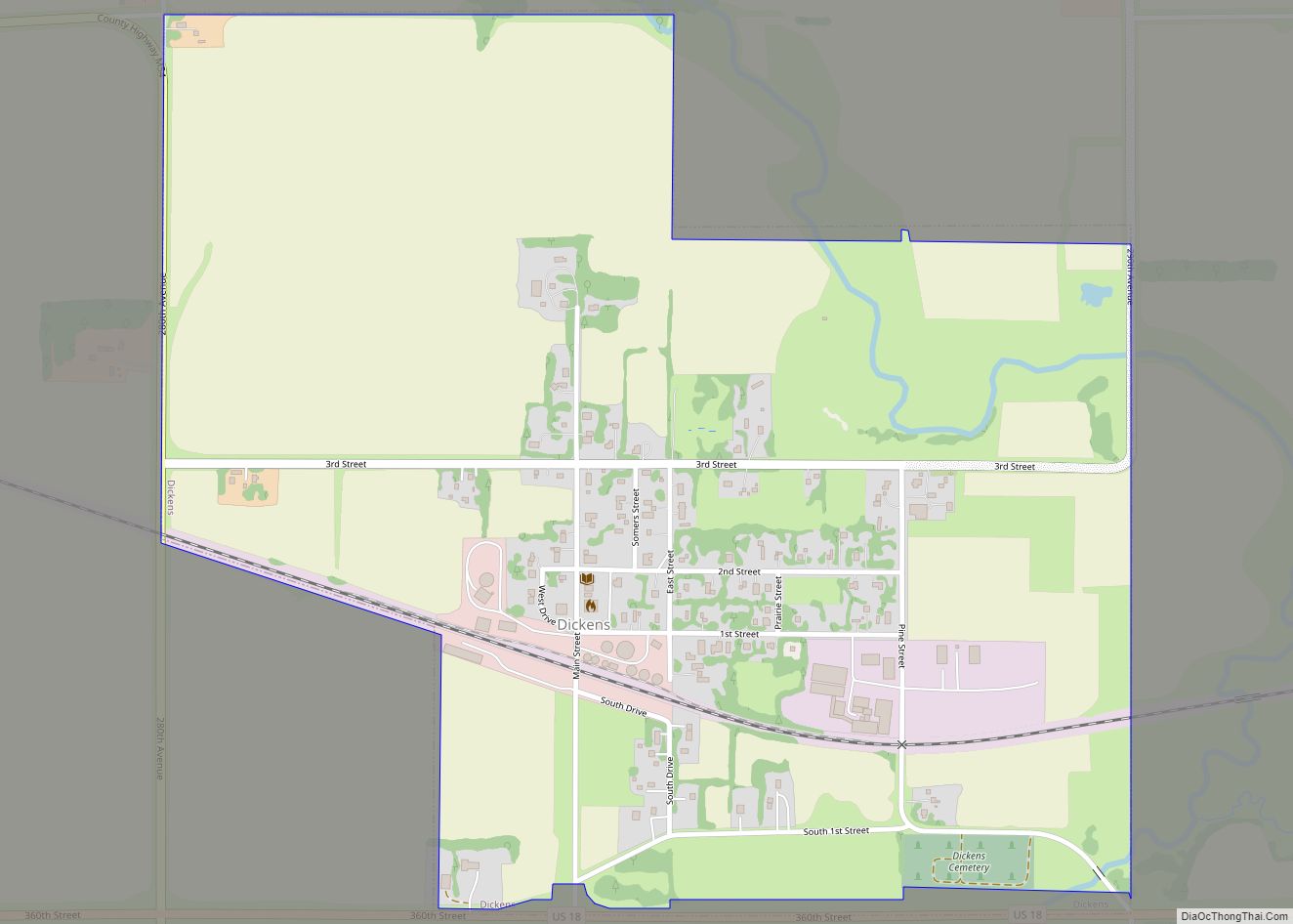 Map of Dickens city, Iowa