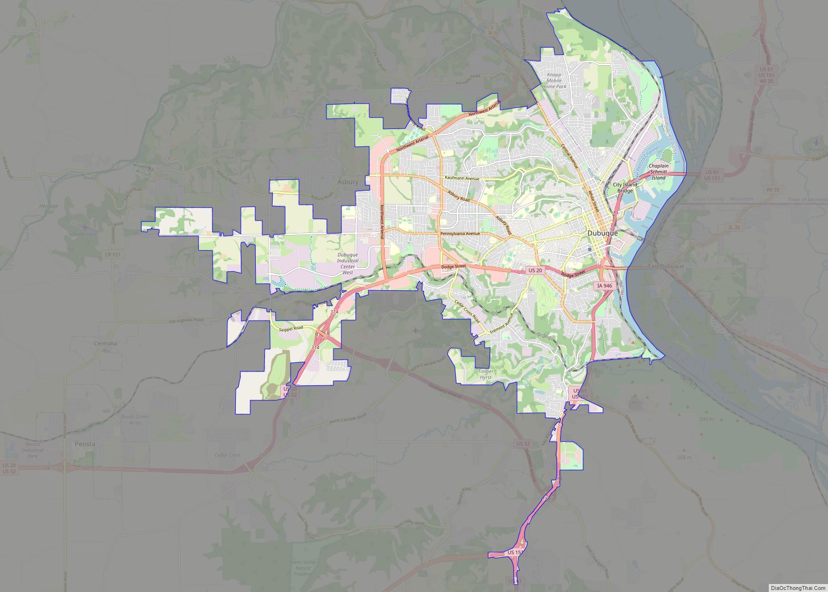 Map of Dubuque city