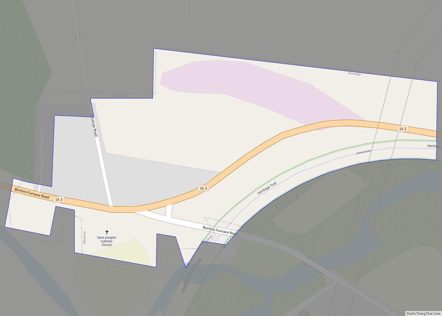 Map of Durango city, Iowa