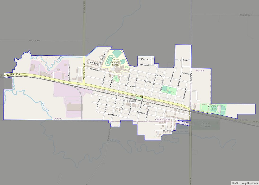 Map of Durant city, Iowa