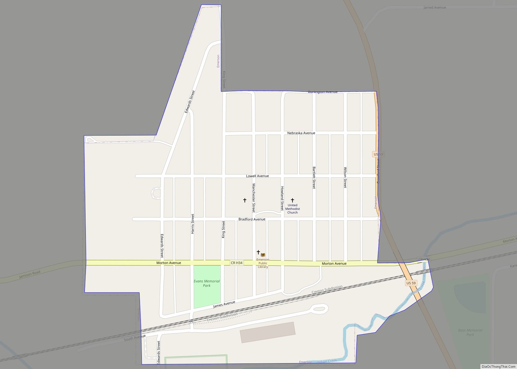 Map of Emerson city, Iowa