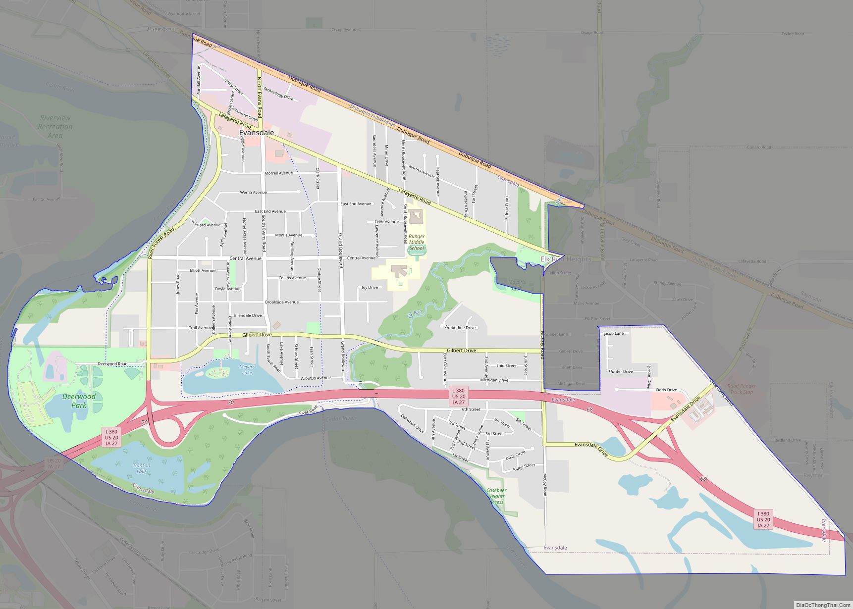 Map of Evansdale city