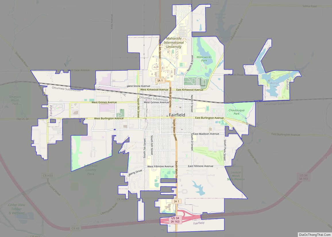 Map of Fairfield city, Iowa