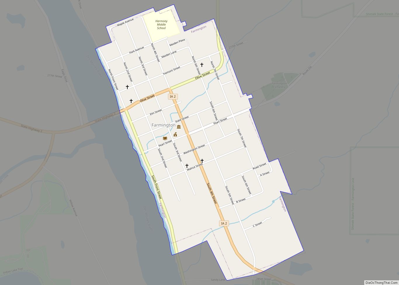 Map of Farmington city, Iowa