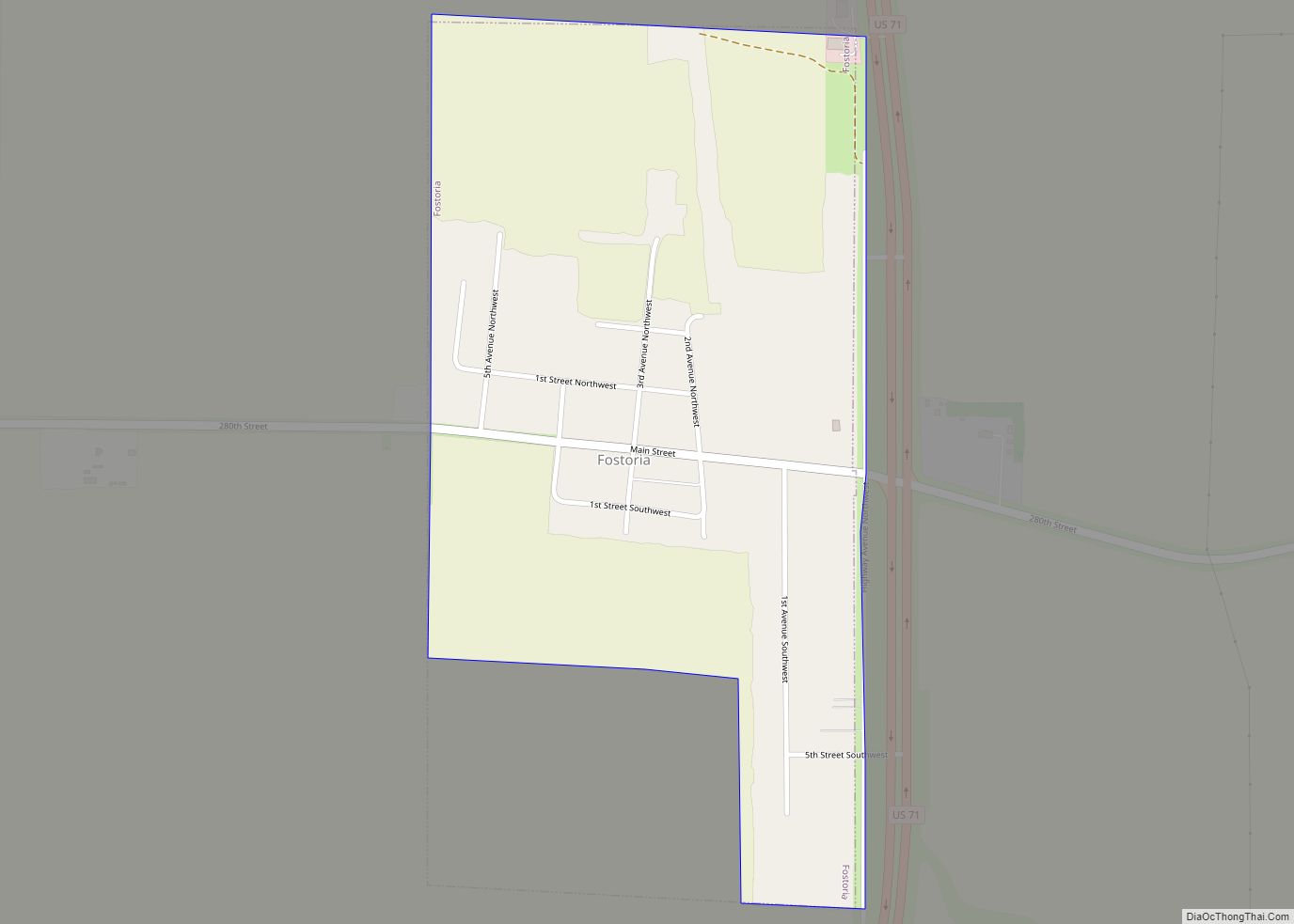 Map of Fostoria city, Iowa