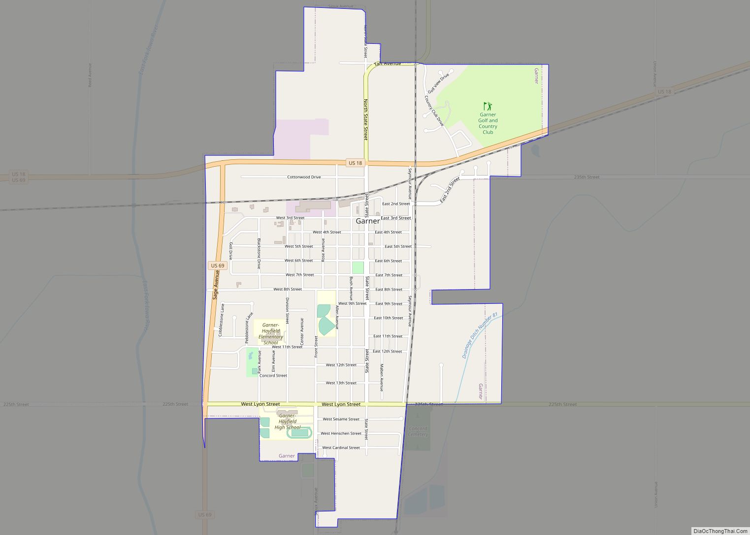 Map of Garner city, Iowa