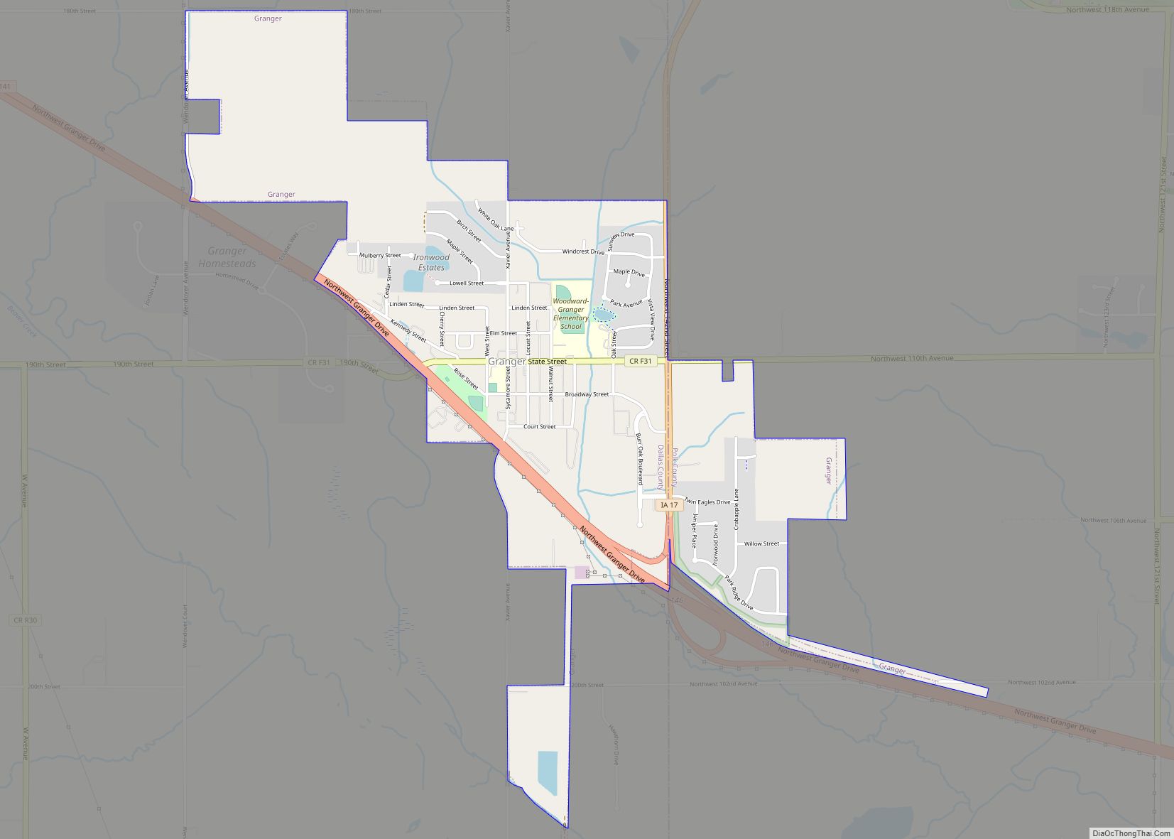 Map of Granger city, Iowa