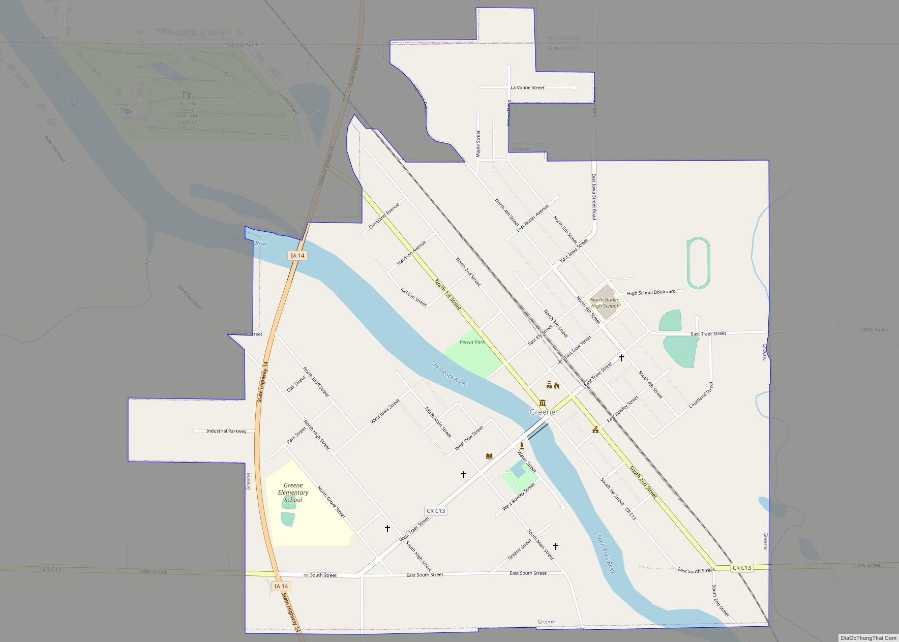 Map of Greene city, Iowa