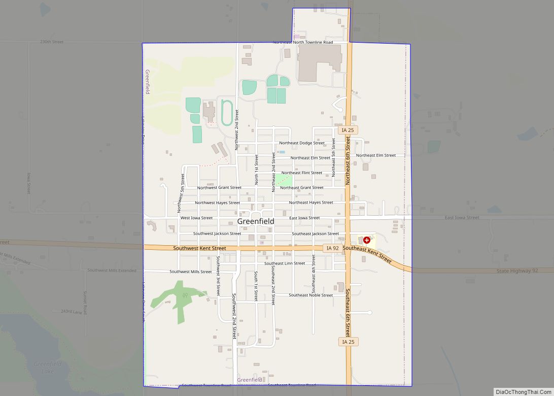 Map of Greenfield city, Iowa