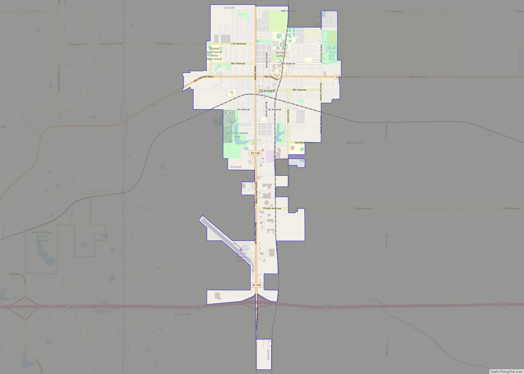 Map of Grinnell city, Iowa