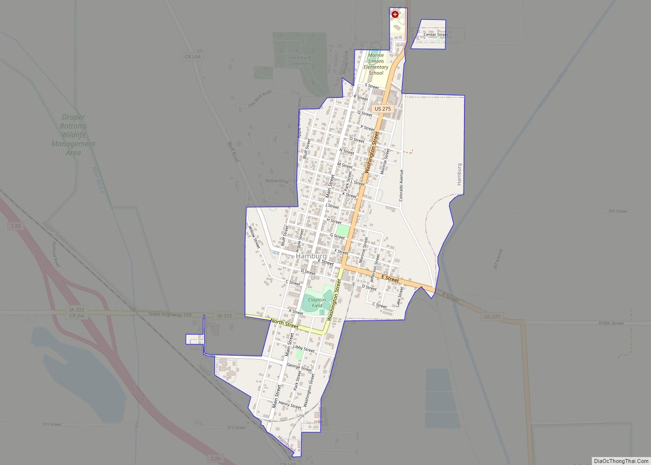 Map of Hamburg city, Iowa