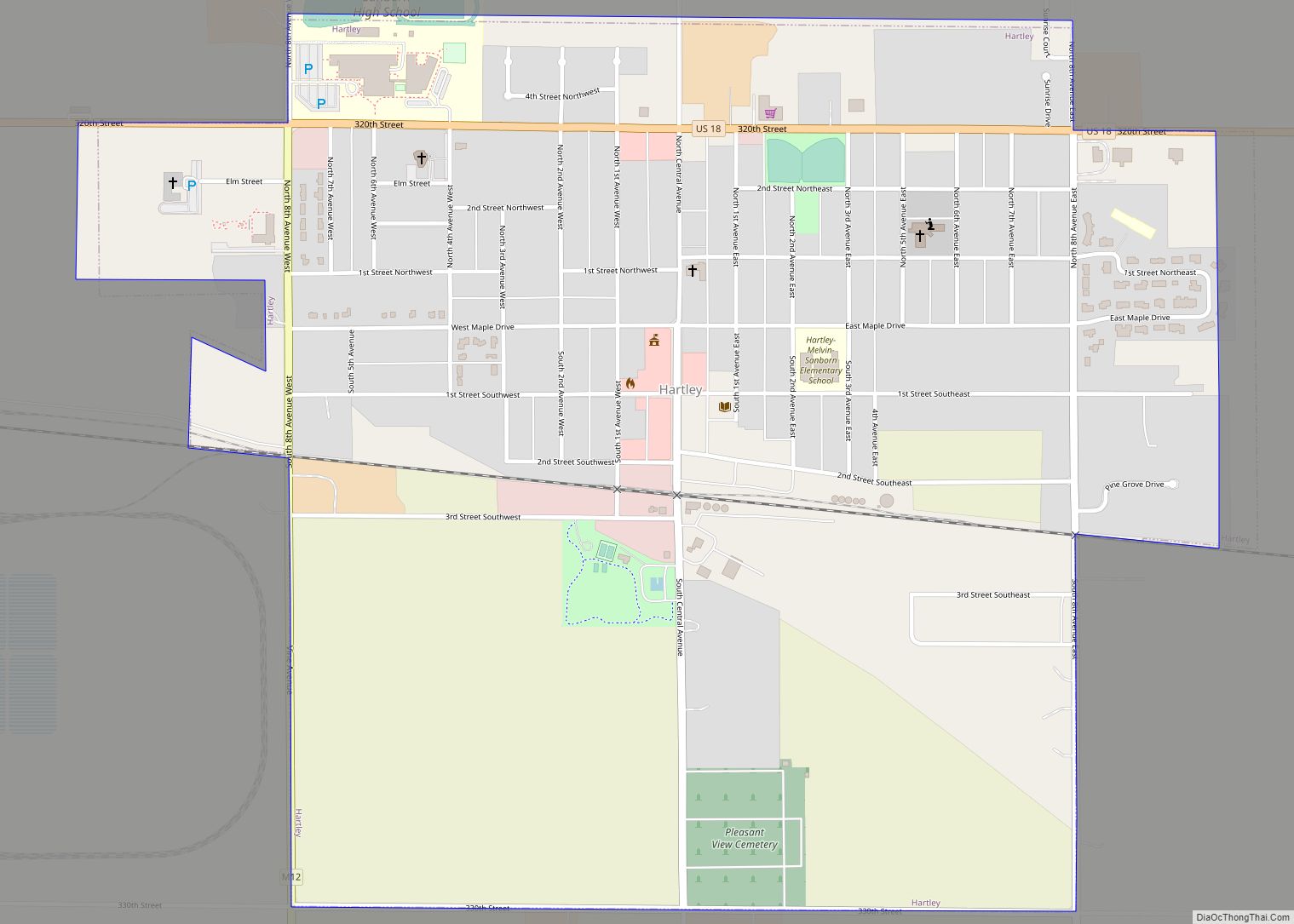 Map of Hartley city, Iowa