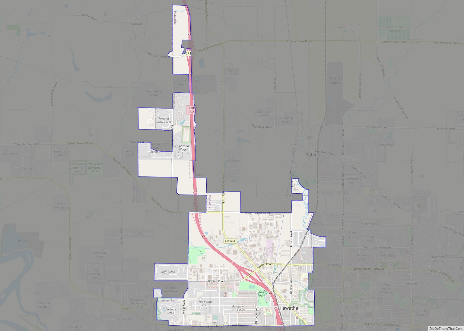 Map of Hiawatha city, Iowa