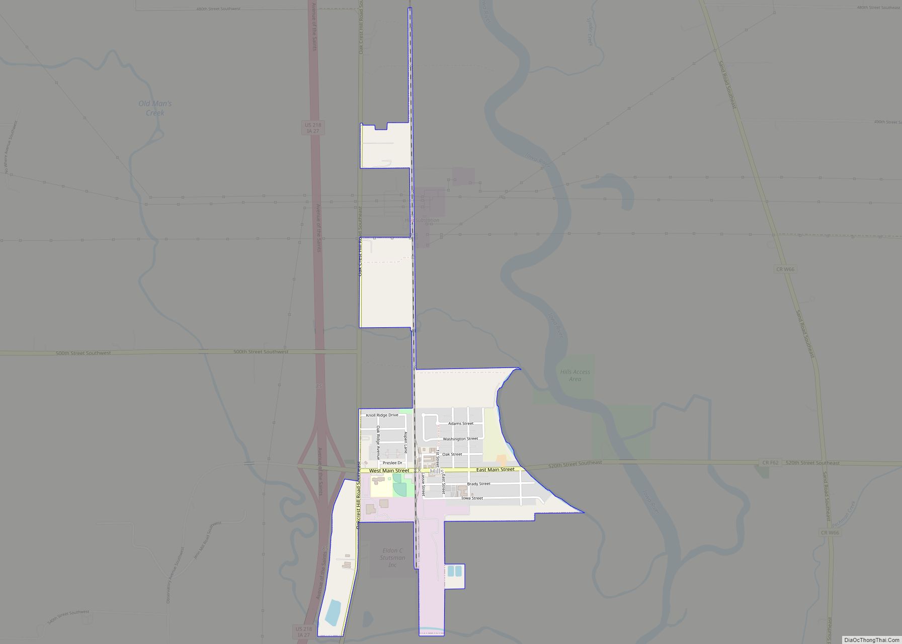 Map of Hills city, Iowa